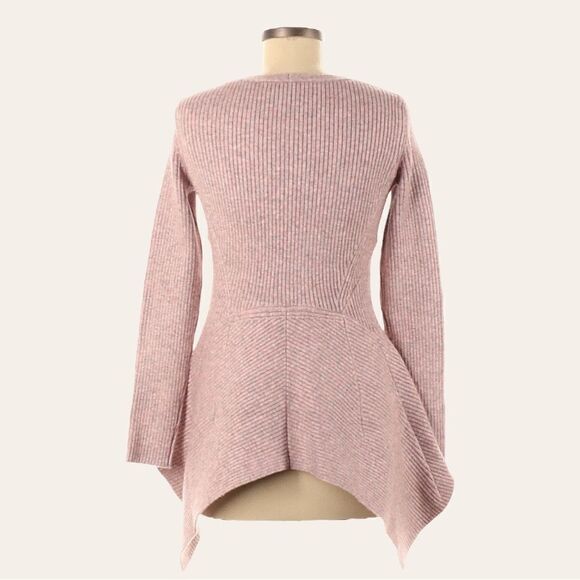 Sies Marjan XLV Marled Pink Ribbed Knit Peplum Pullover Sweater V-Neck XS - Picture 3 of 9